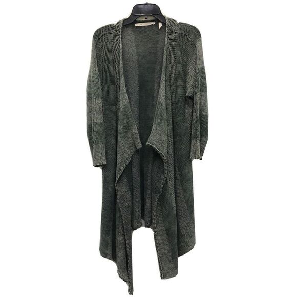 Soft Surroundings Cardigan Long Women L XL Green Sweater Stripe Stretch Open - Picture 1 of 9